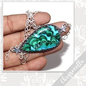 Chrysocolla Large Eclectic Silver Artisan Necklace, 18” (Green, Turquoise Blue)